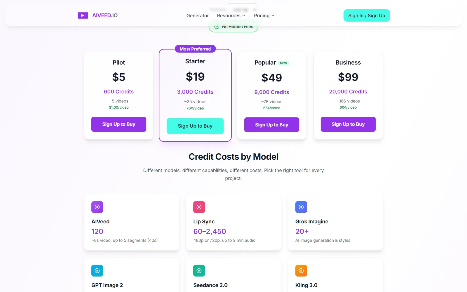 AIVeed pricing page