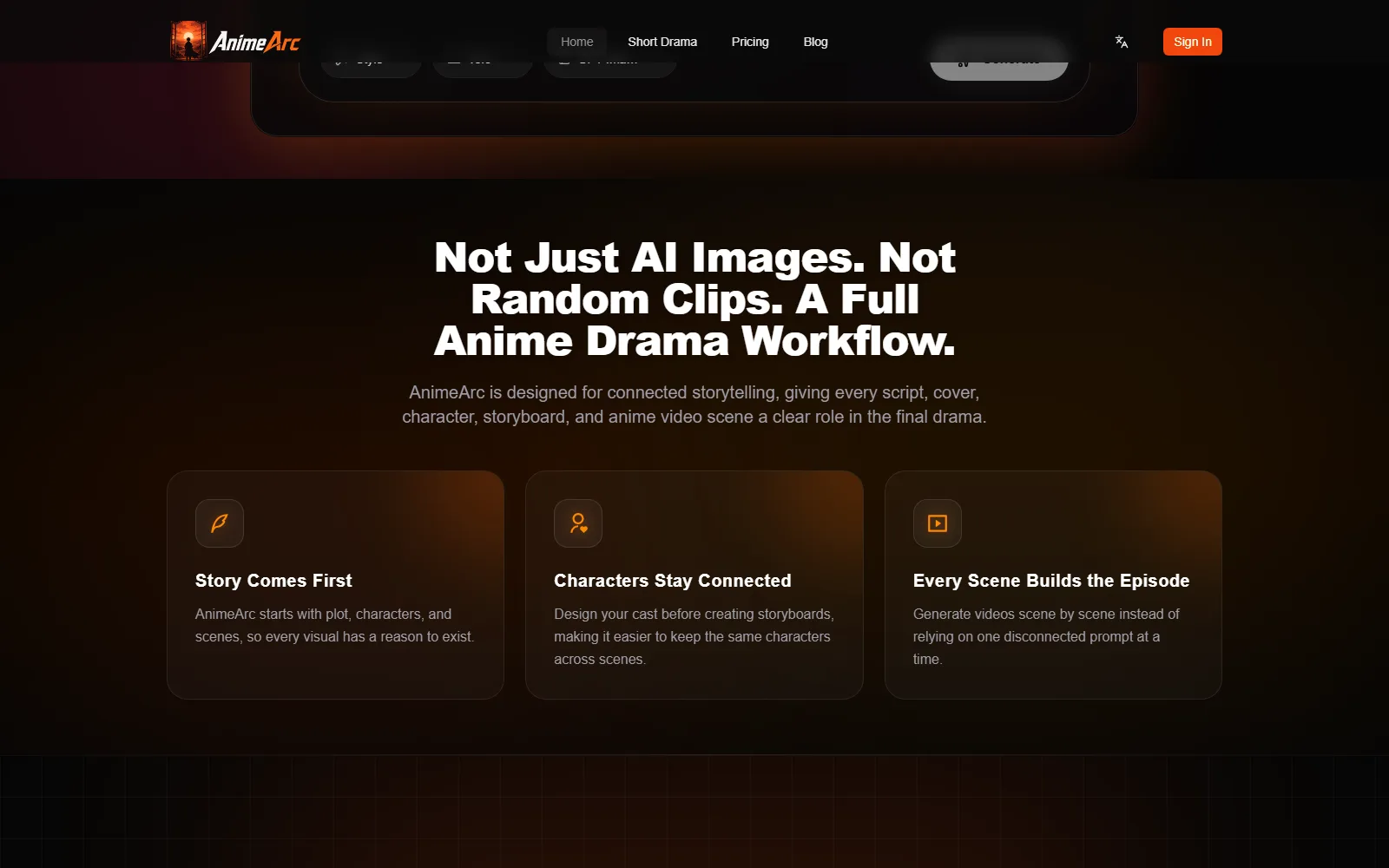 AnimeArc homepage, further down the page