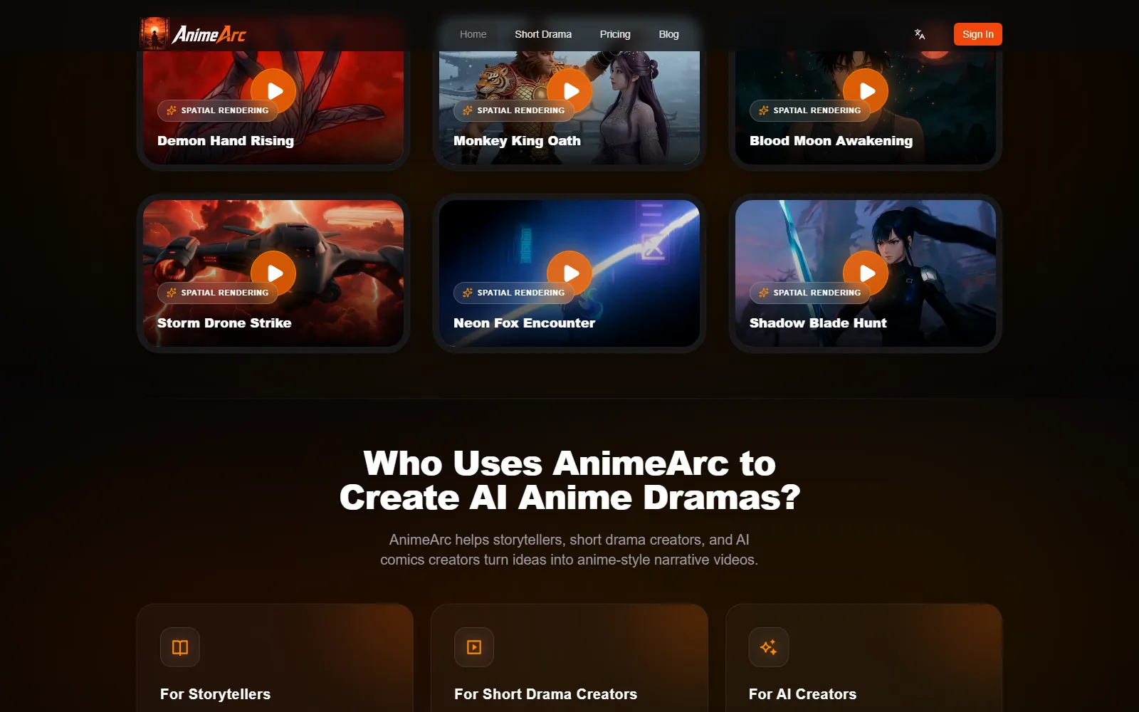 AnimeArc homepage, further down the page