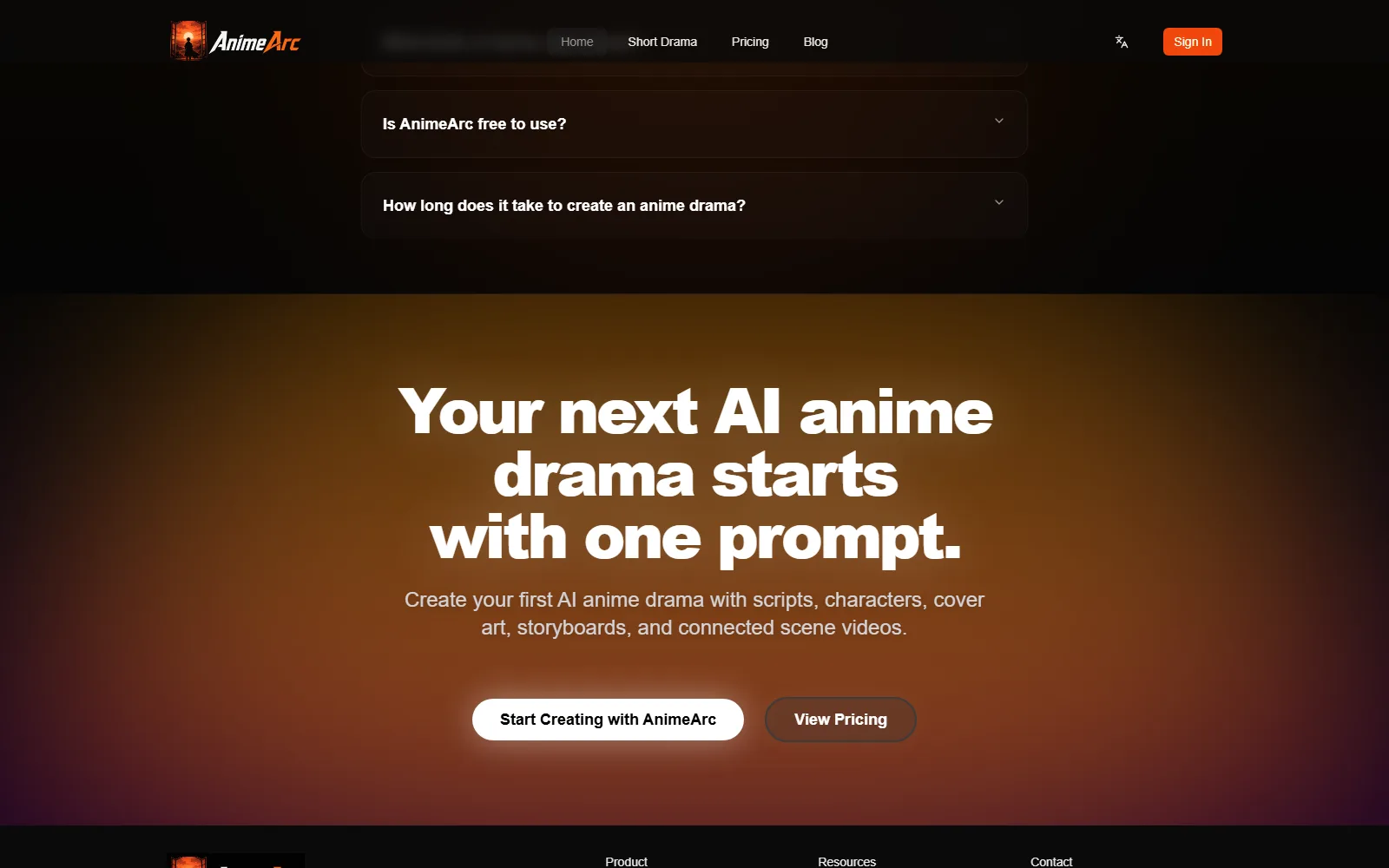 AnimeArc homepage, further down the page