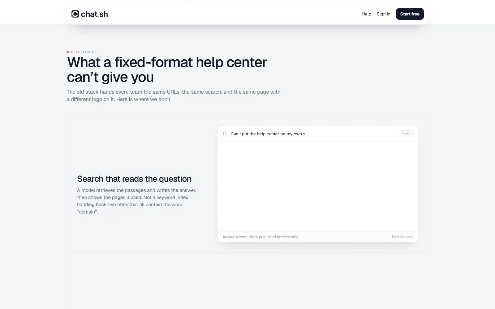 Chat.sh homepage, further down the page