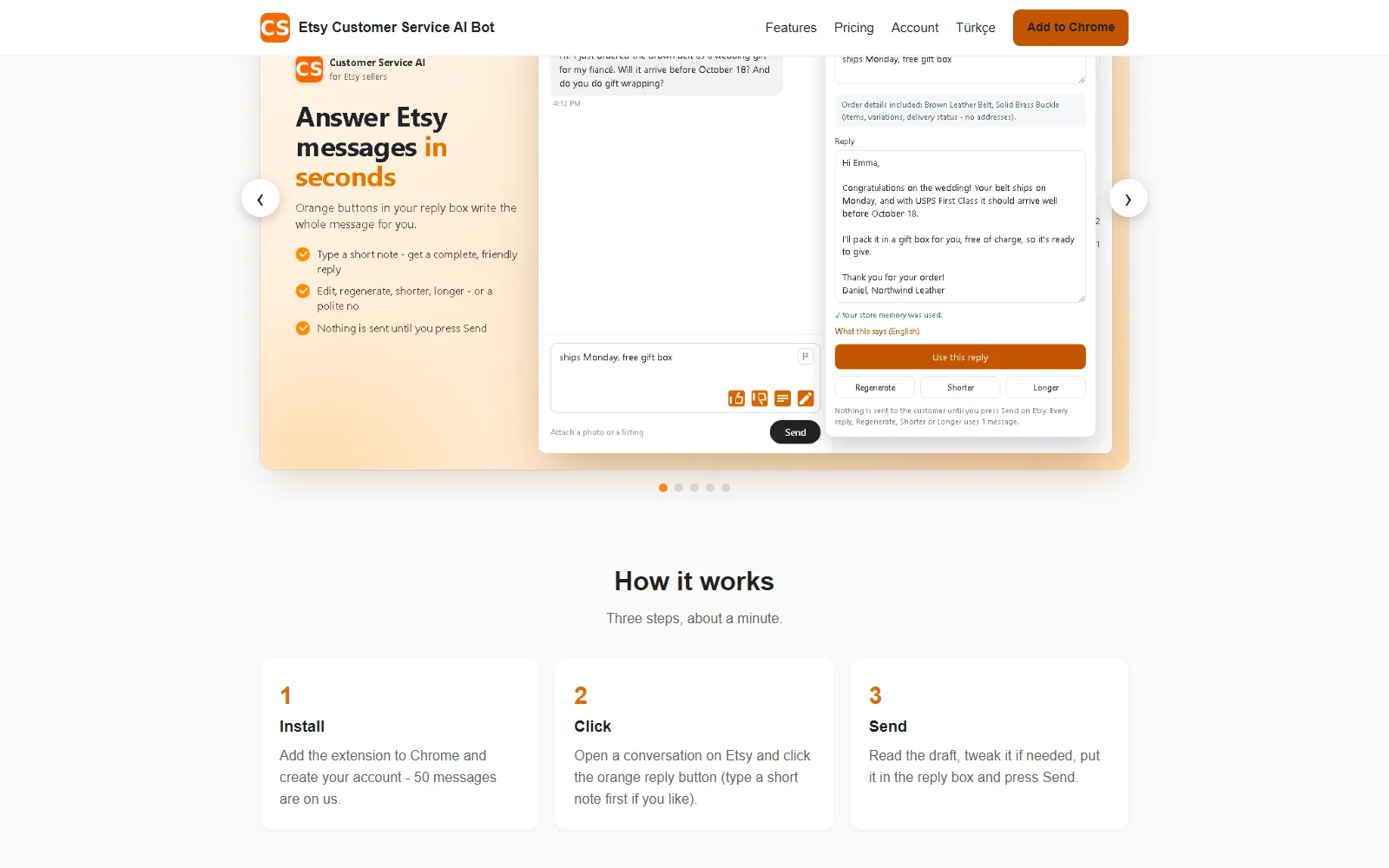 Customer Service AI for Etsy homepage, further down the page
