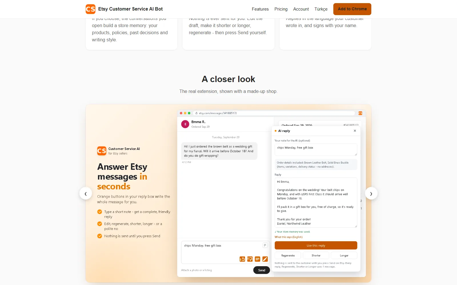Customer Service AI for Etsy homepage, further down the page