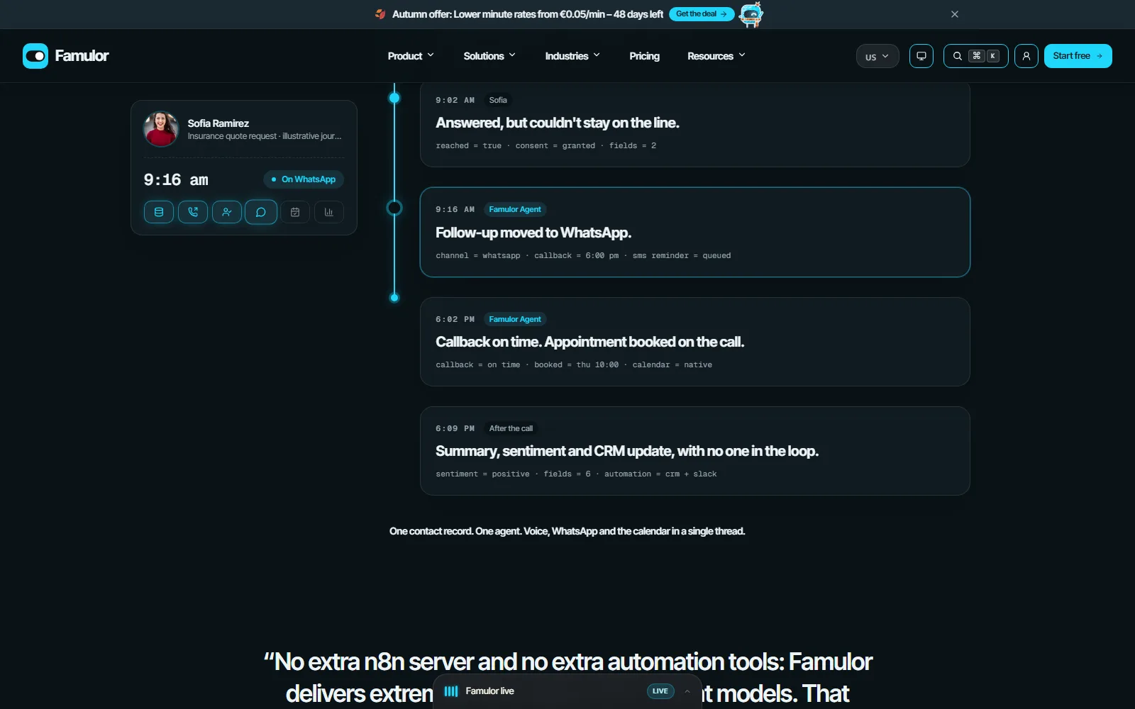 Famulor homepage, further down the page