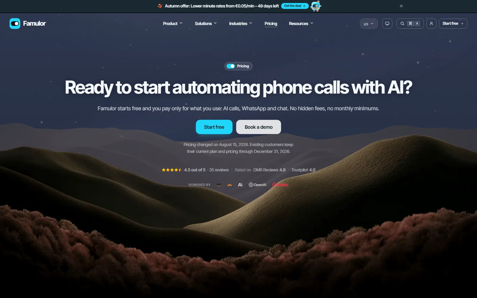 Famulor pricing page