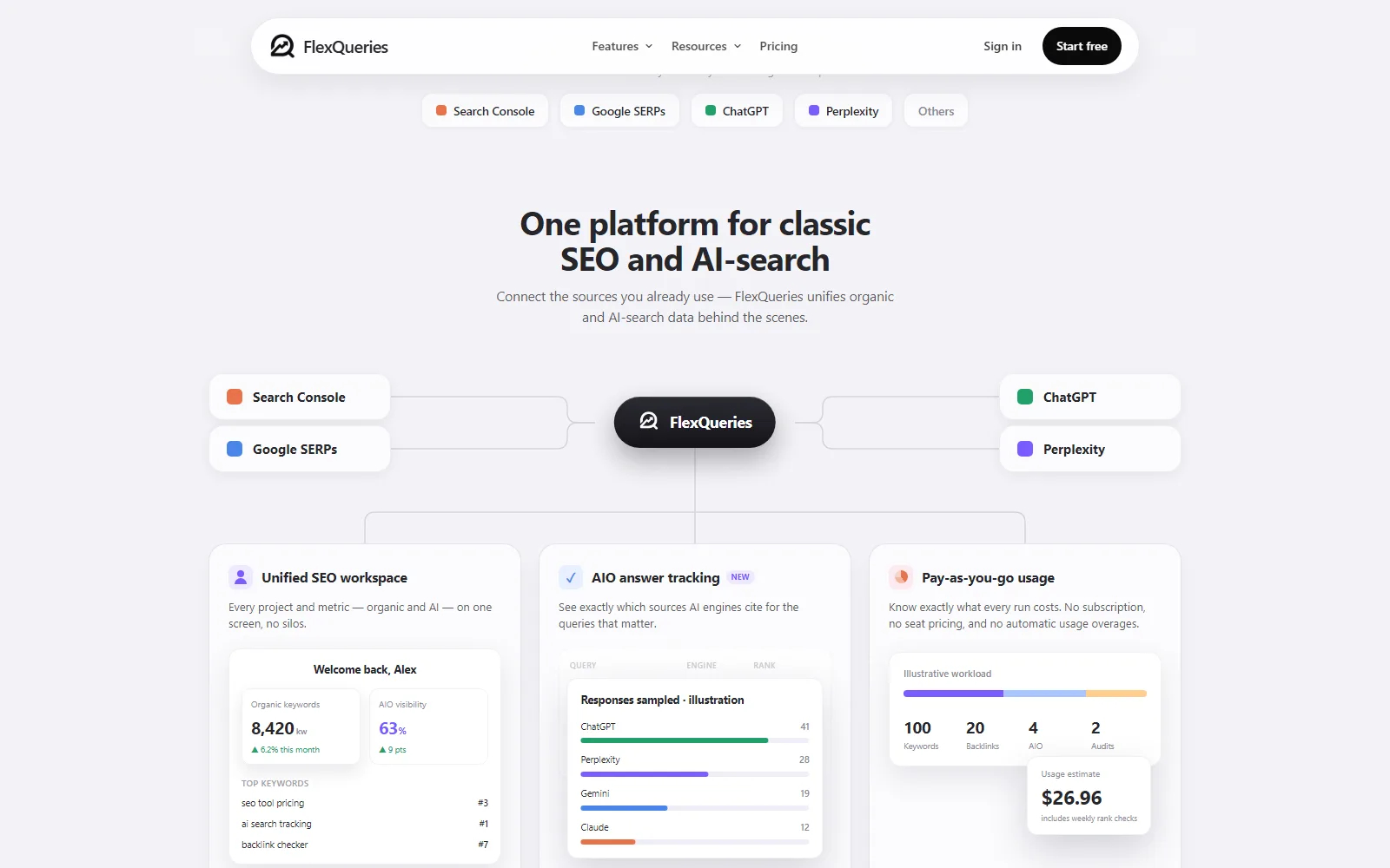 FlexQueries homepage, further down the page