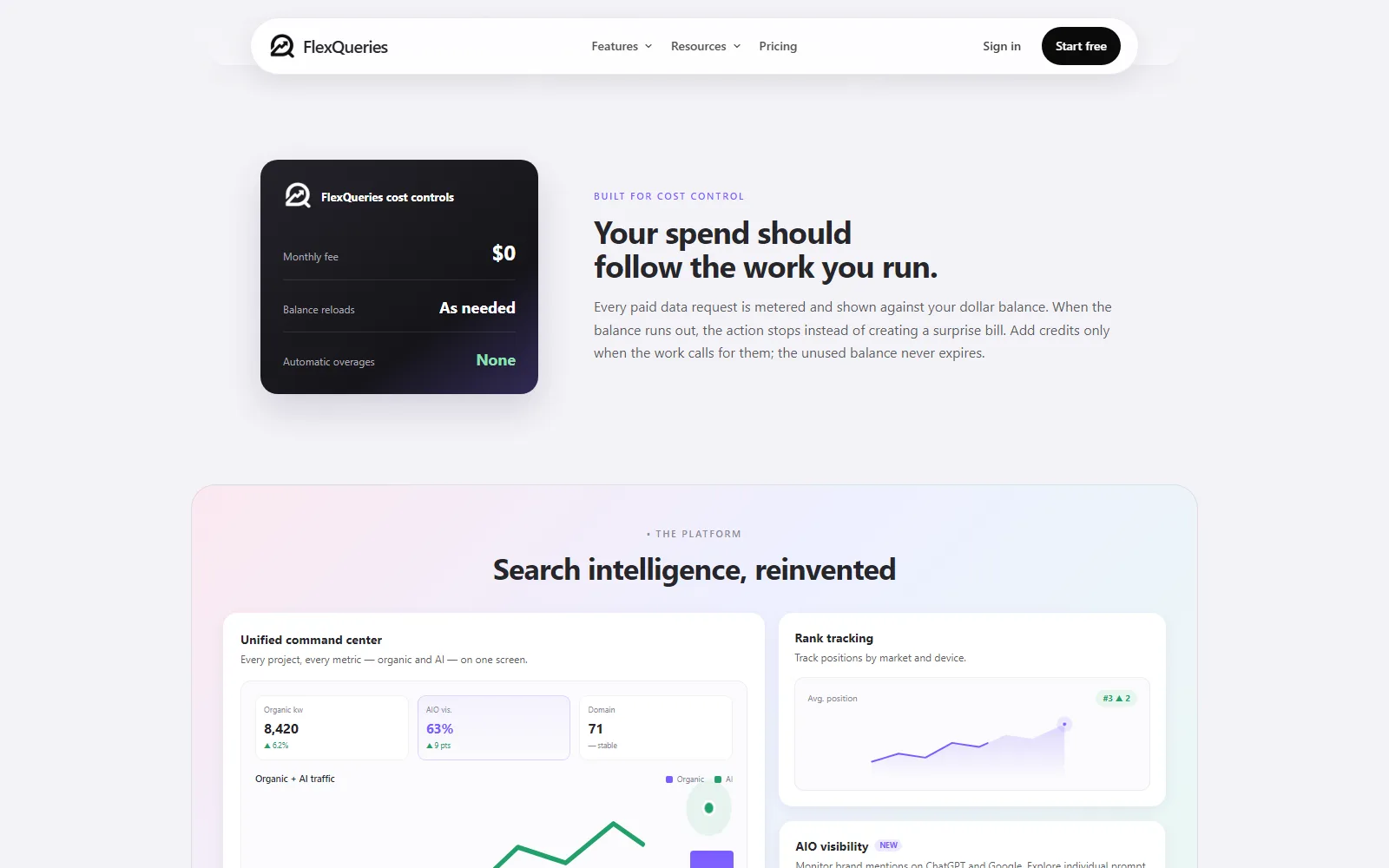 FlexQueries homepage, further down the page