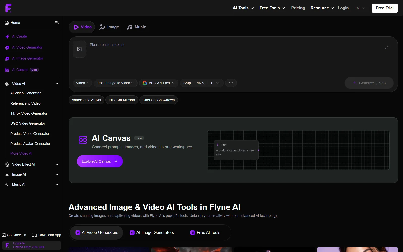 Flyne AI homepage
