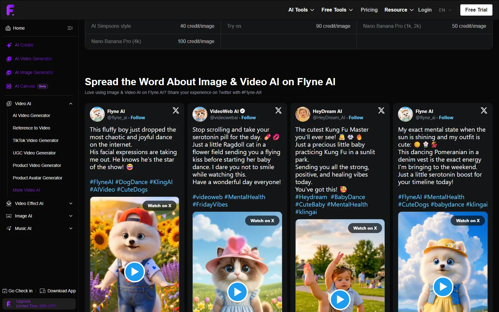 Flyne AI homepage, further down the page