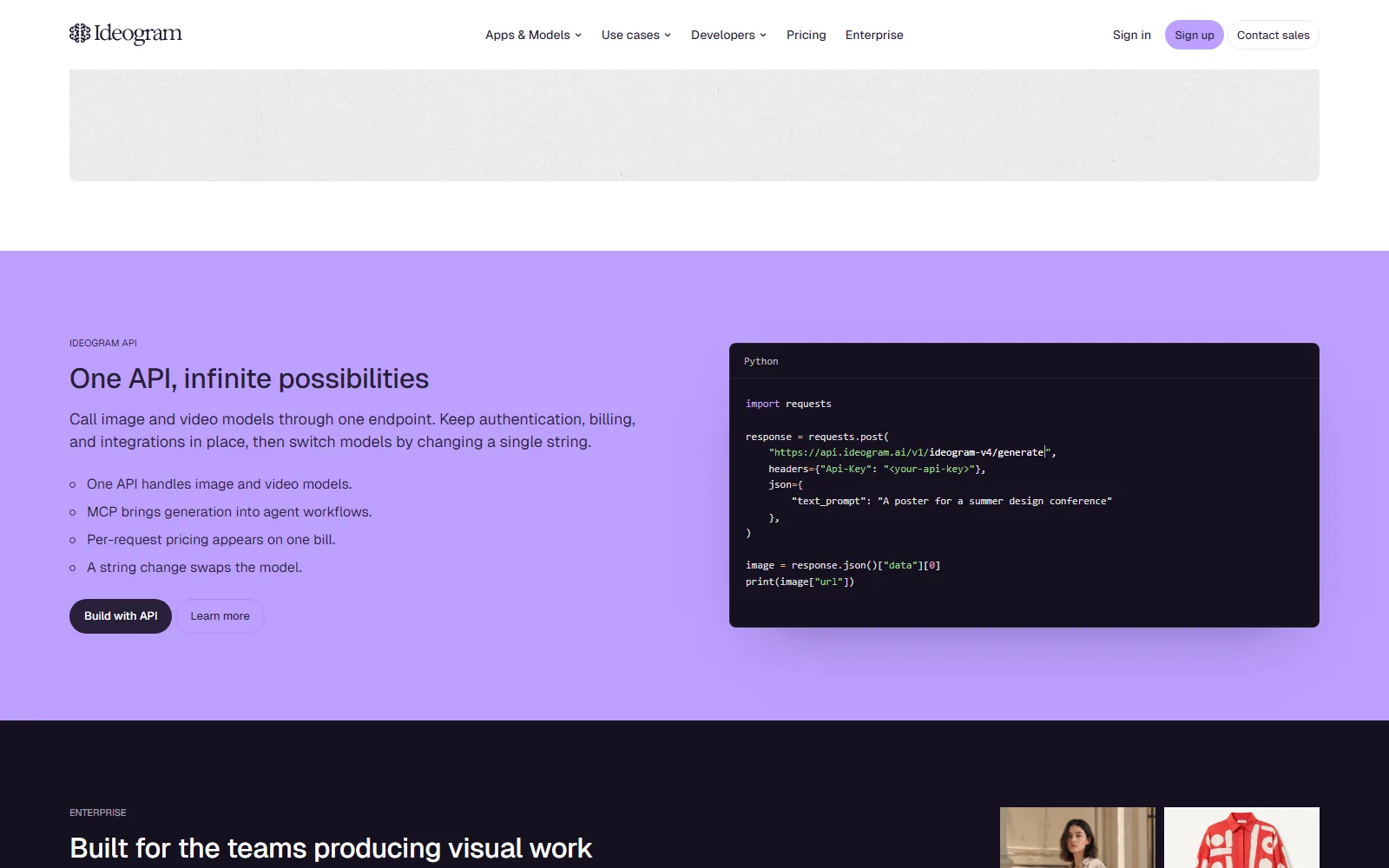 Ideogram homepage, further down the page