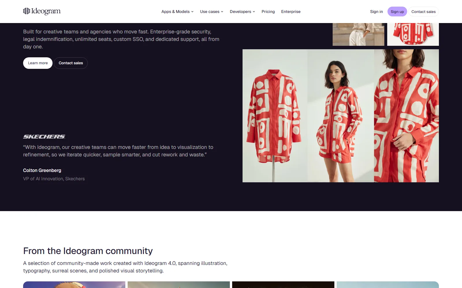 Ideogram homepage, further down the page