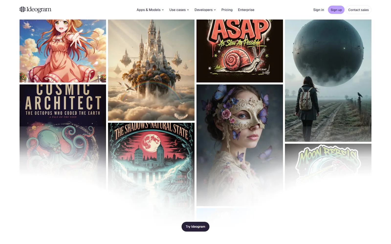 Ideogram homepage, further down the page