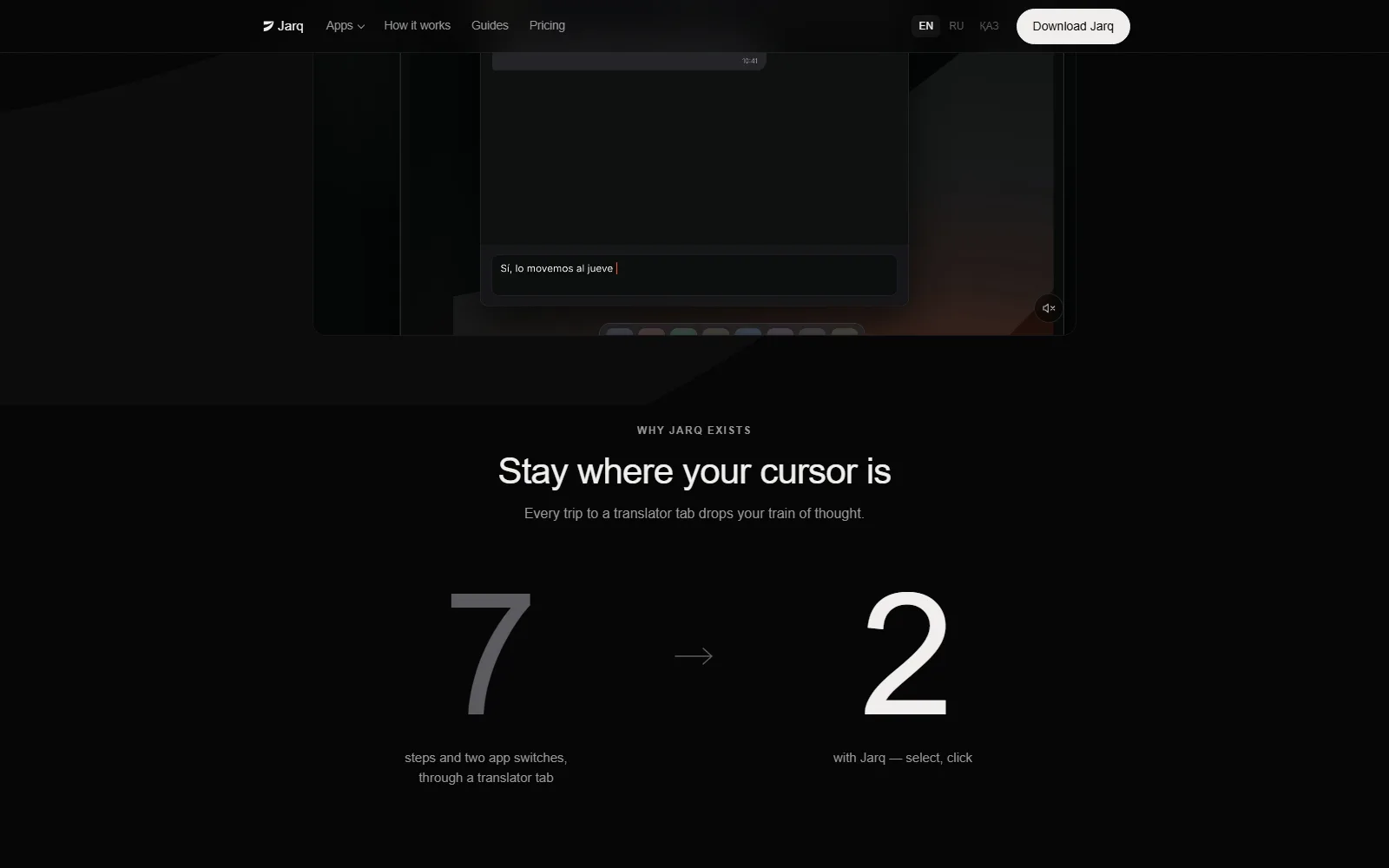 Jarq homepage, further down the page