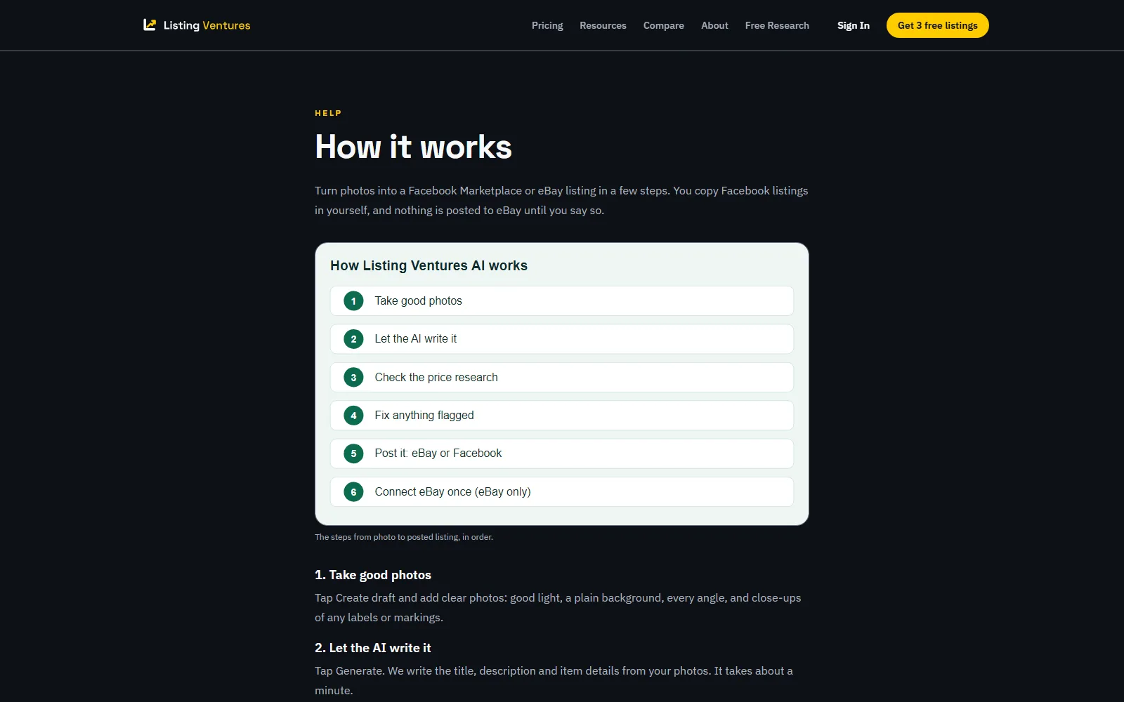 Listing Ventures AI “how it works” page