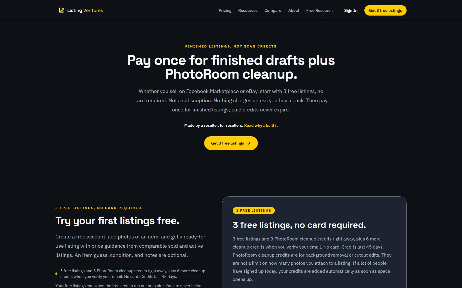 Listing Ventures AI pricing page