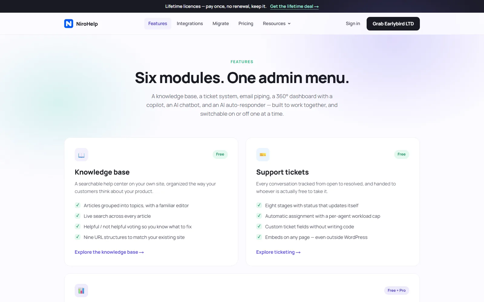 NiroHelp features page