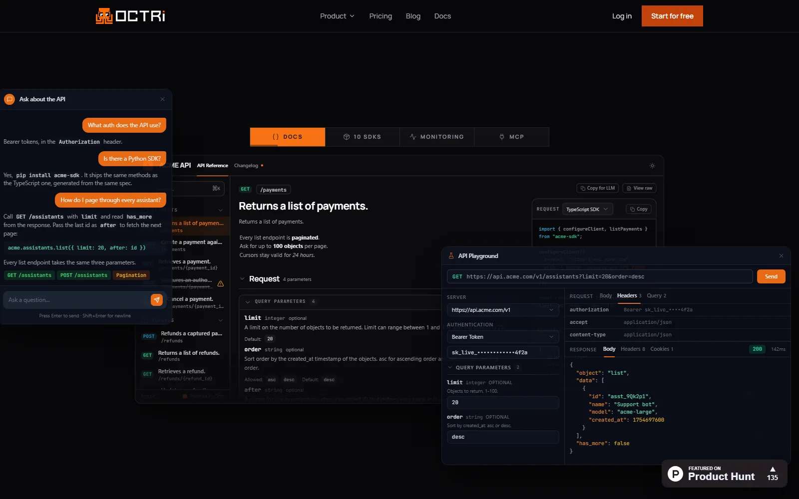 Octri homepage, further down the page