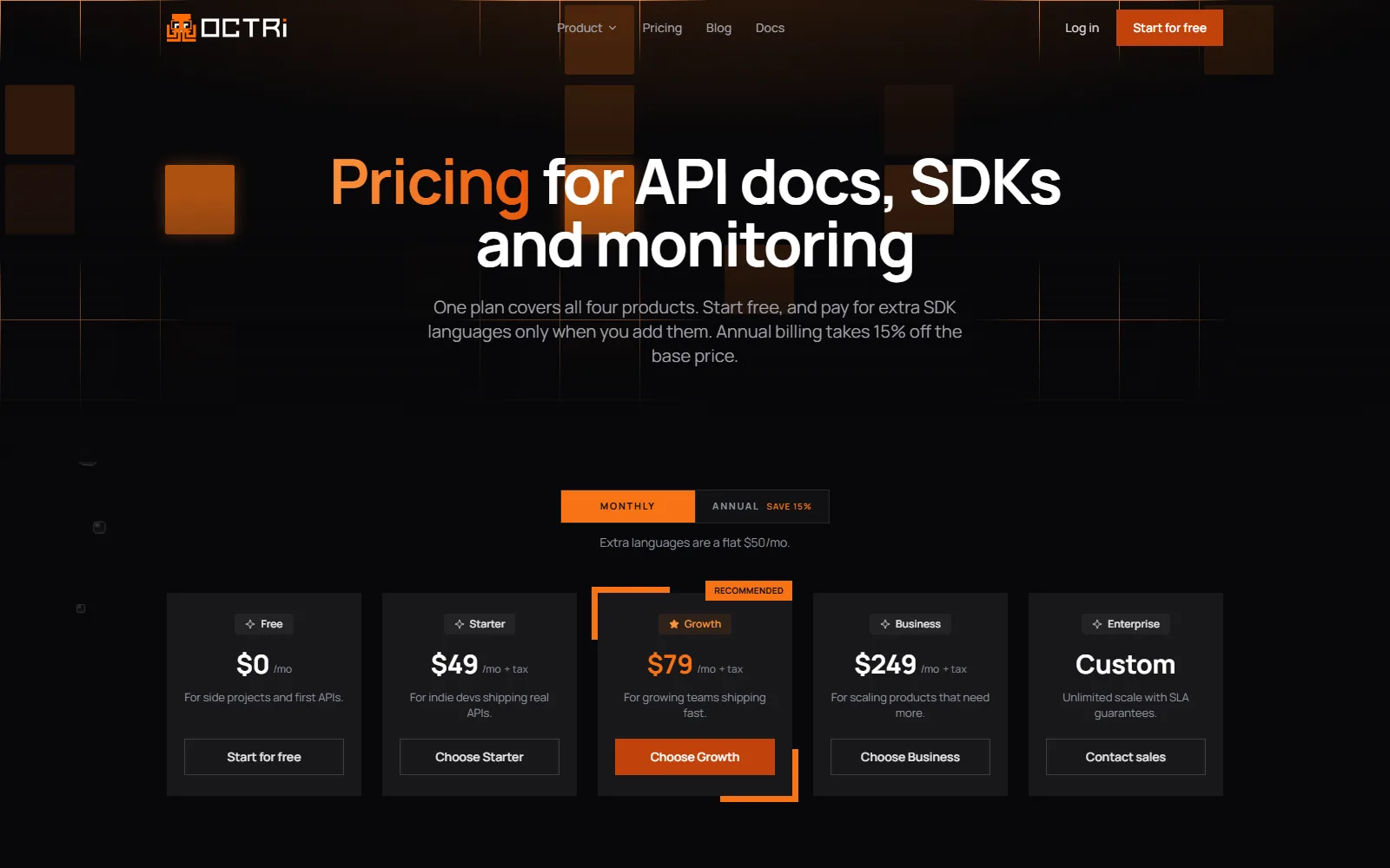 Octri pricing page