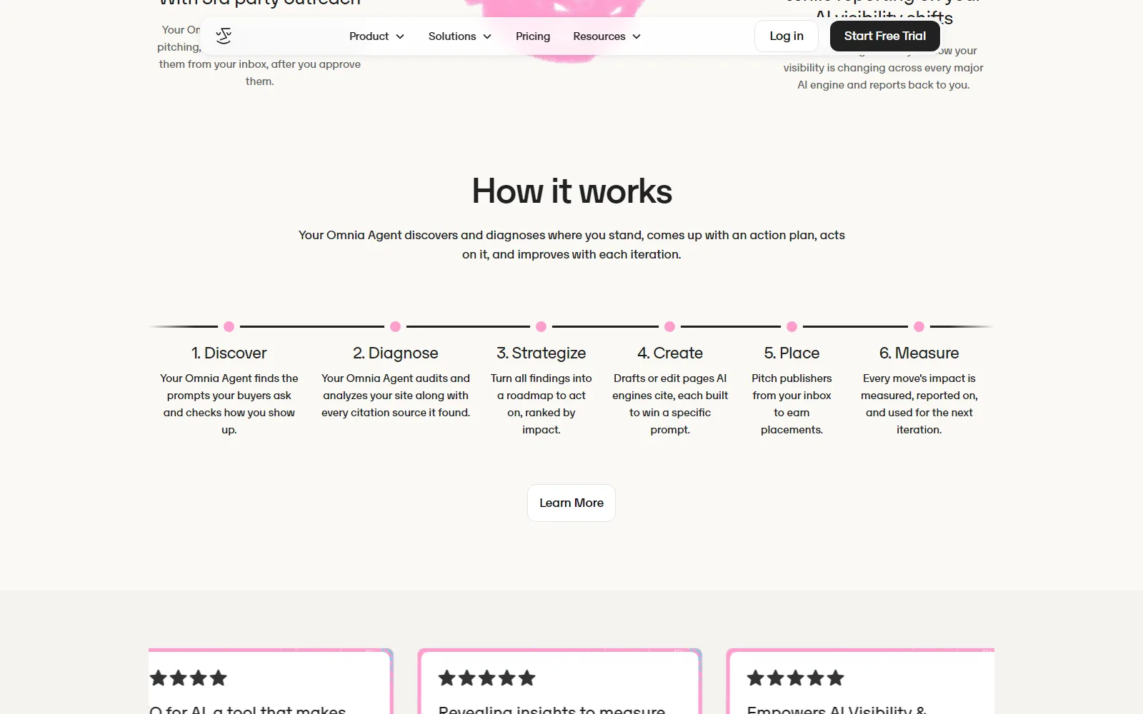 Omnia homepage, further down the page