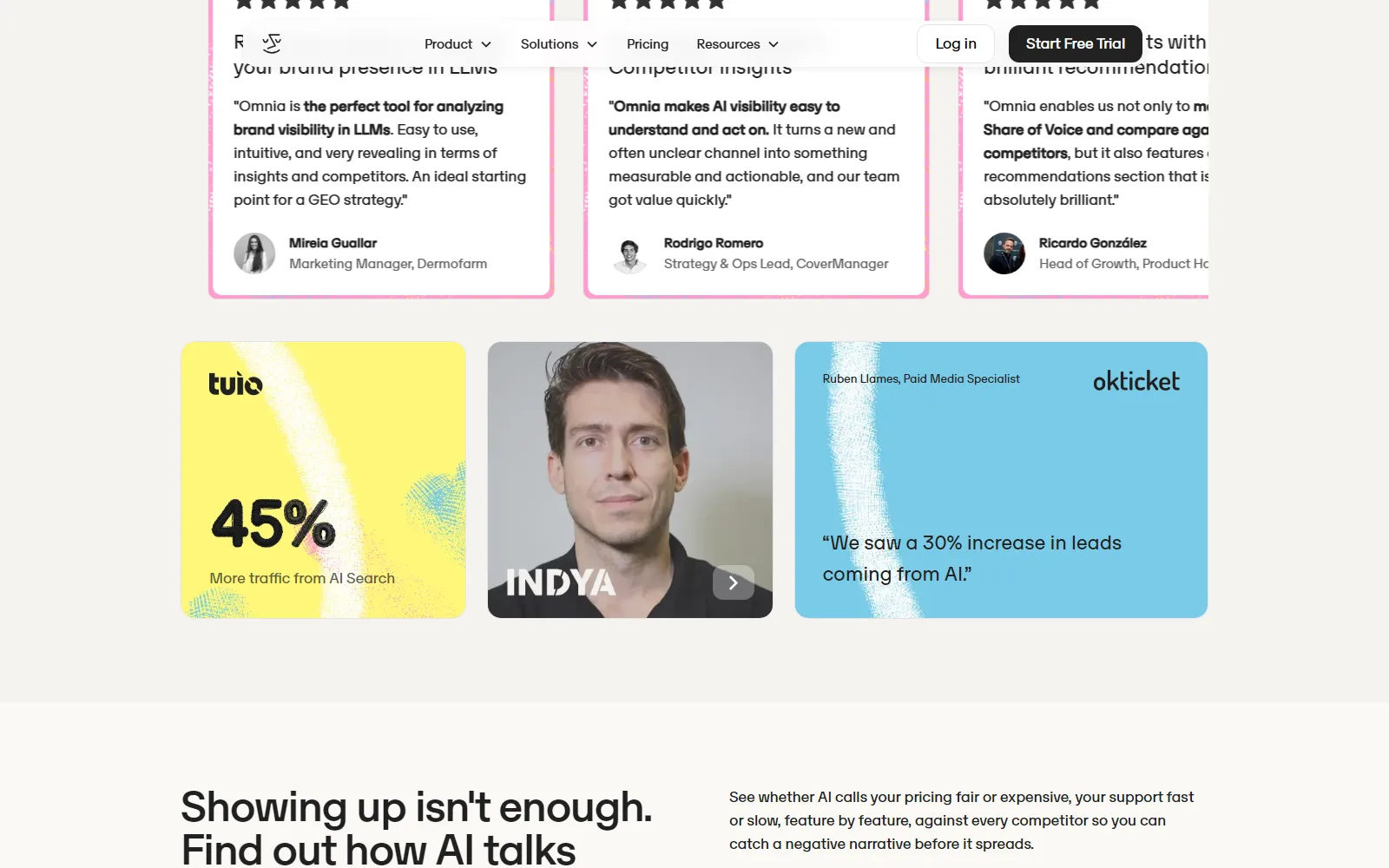 Omnia homepage, further down the page