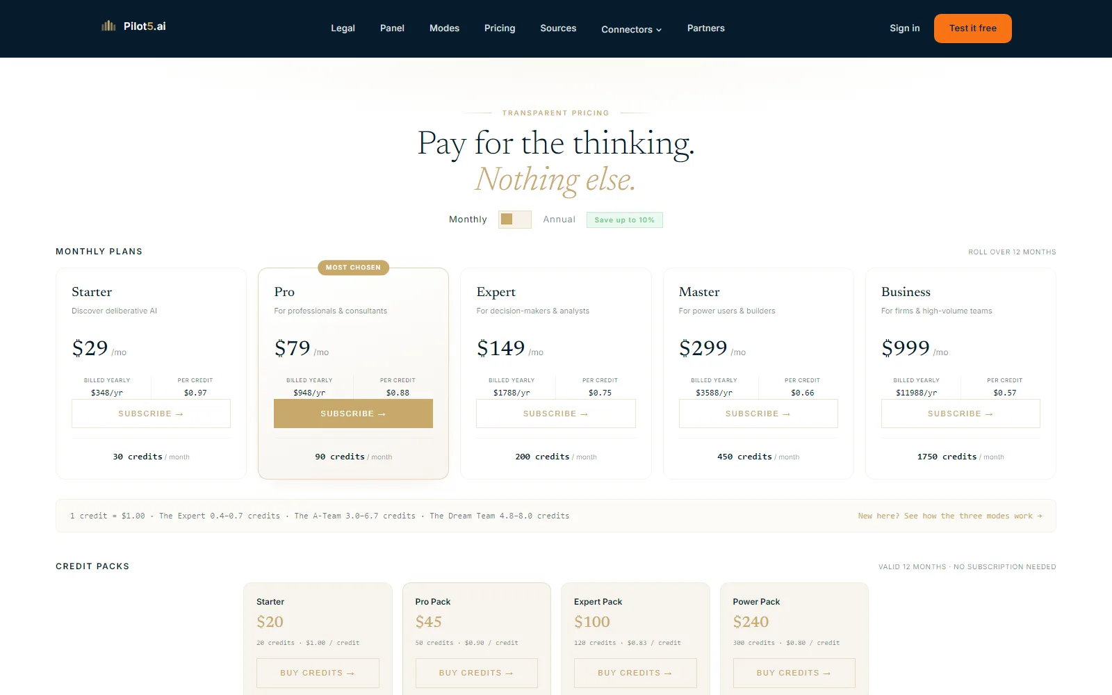 Pilot5 Legal pricing page