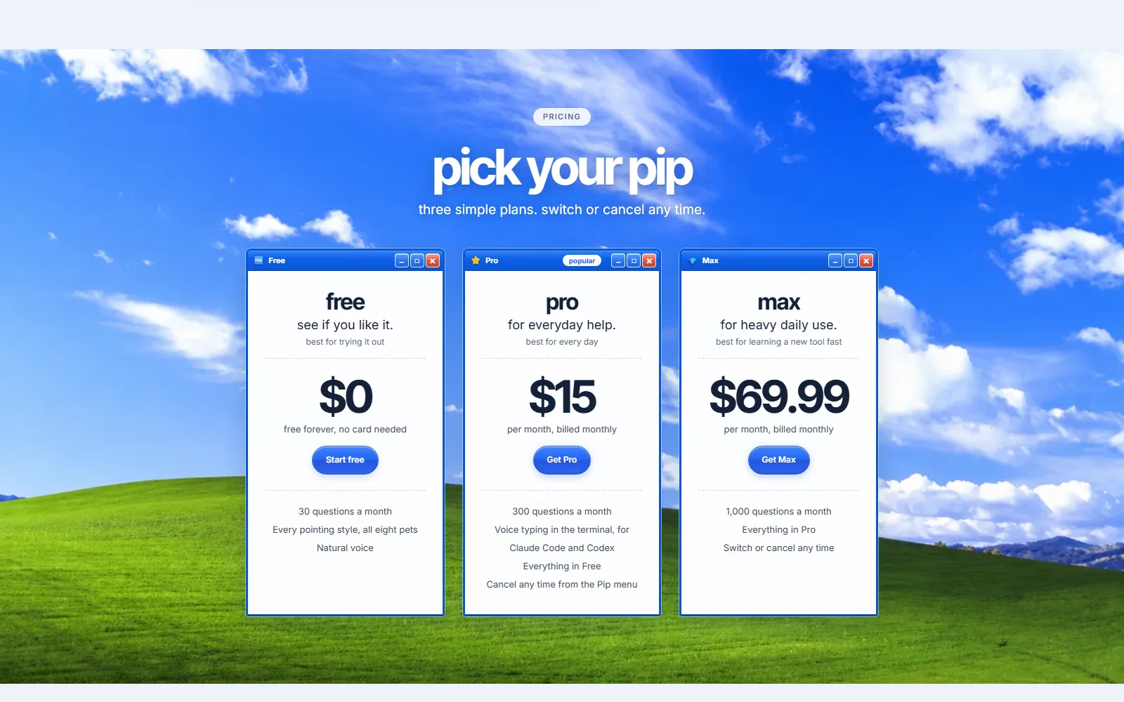 Pip pricing page