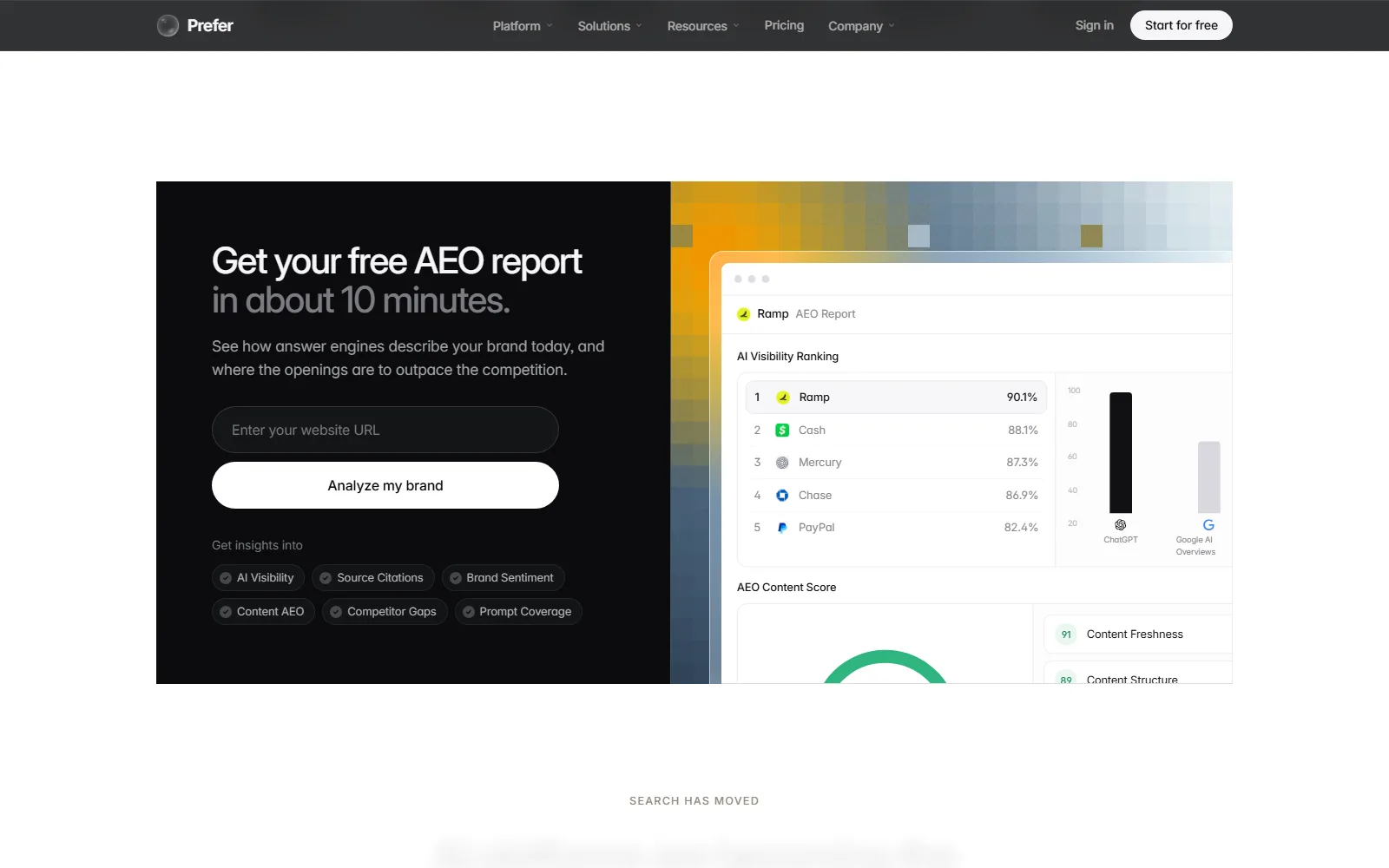 Prefer homepage, further down the page