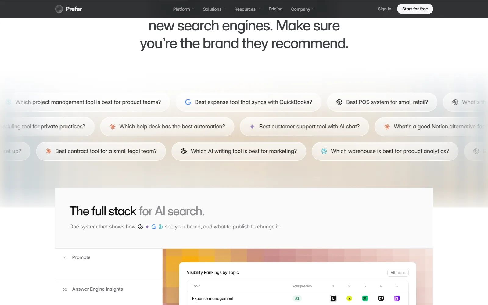 Prefer homepage, further down the page