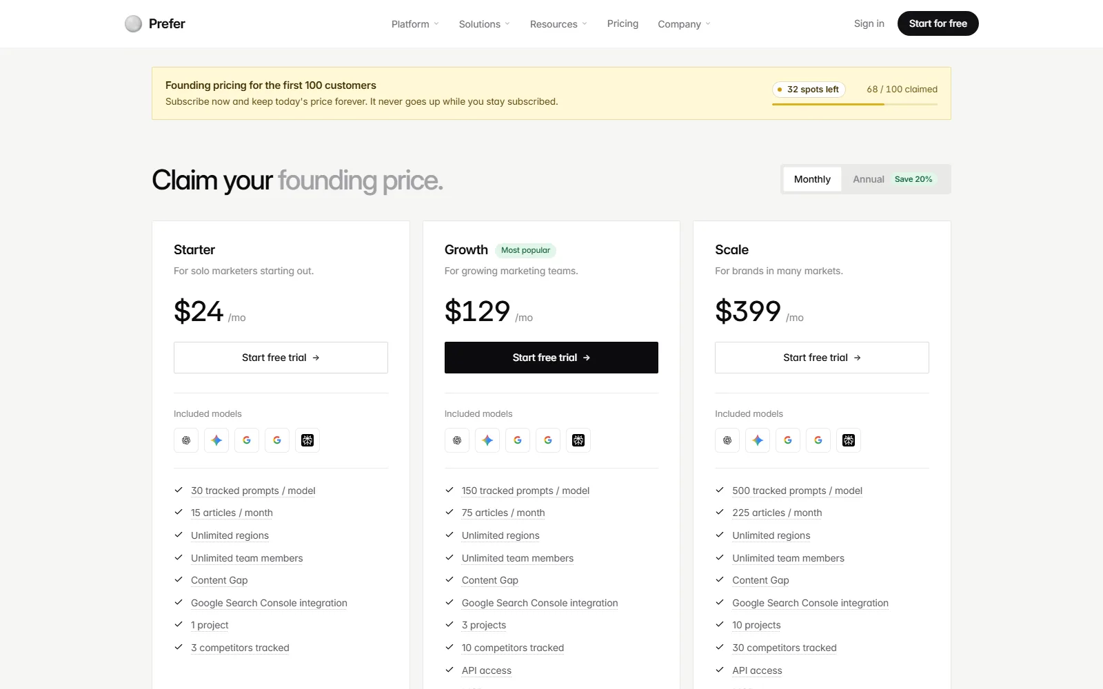 Prefer pricing page