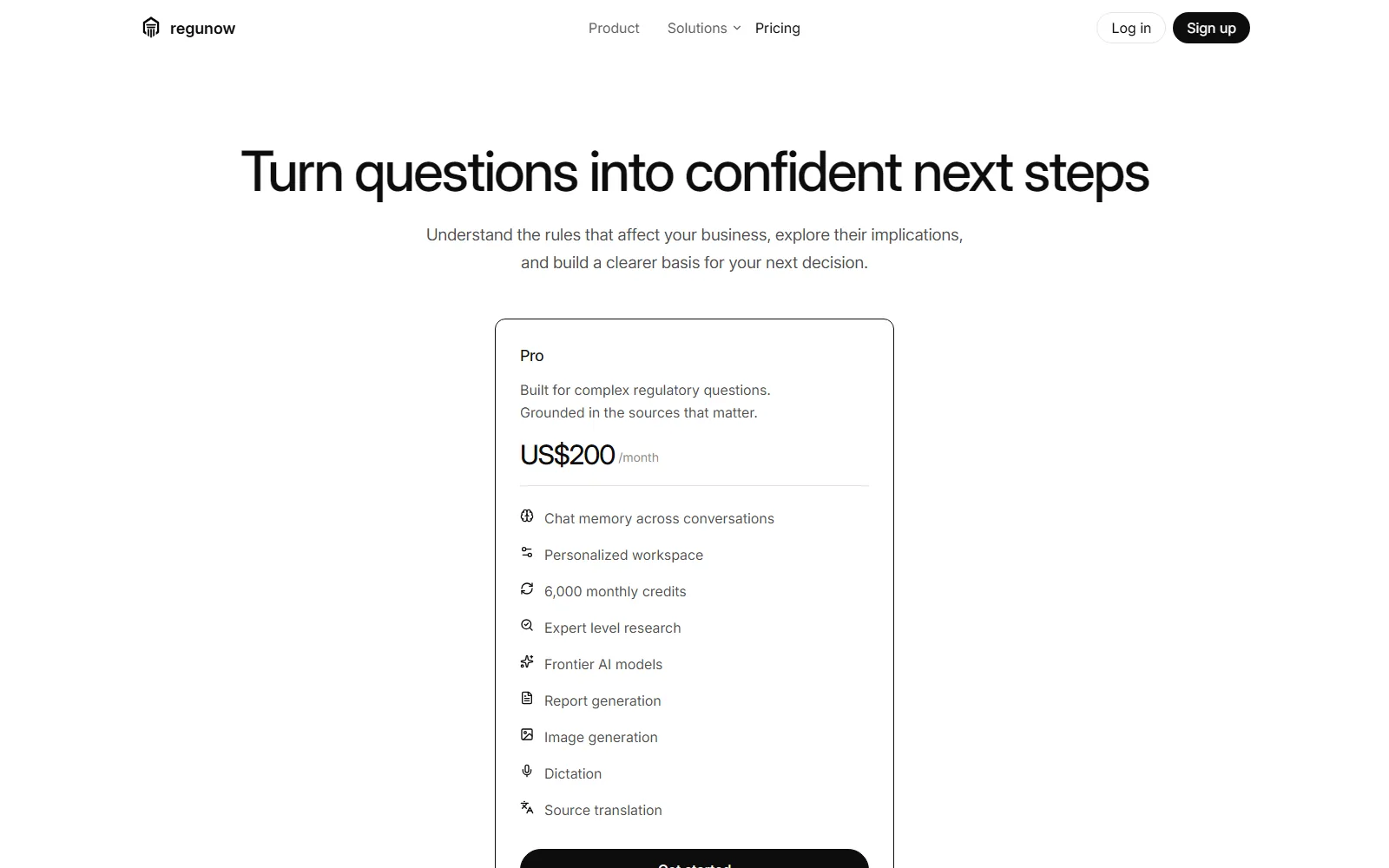 Regunow pricing page