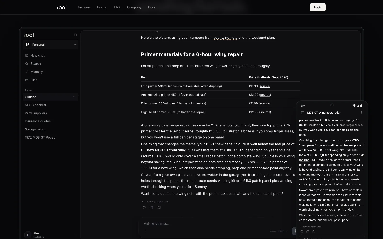 Rool homepage, further down the page
