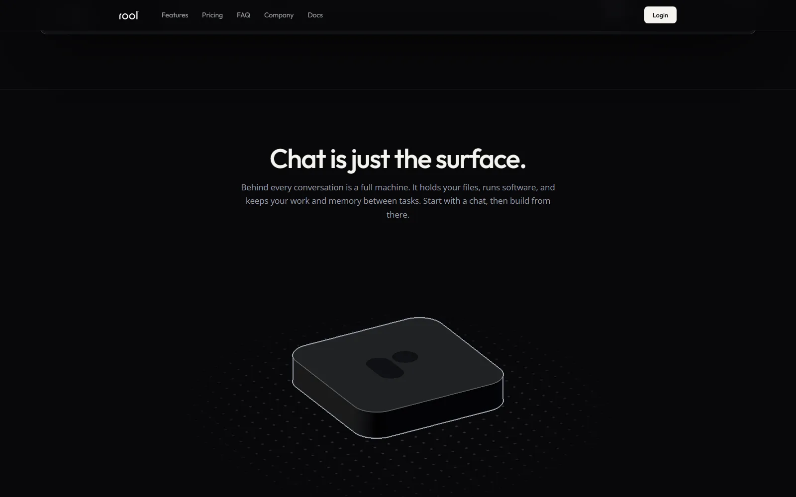 Rool homepage, further down the page