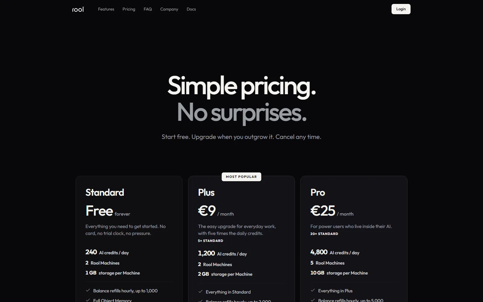 Rool pricing page