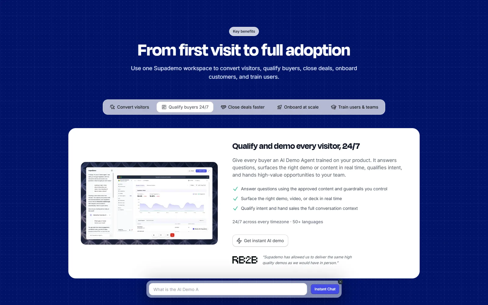 Supademo homepage, further down the page