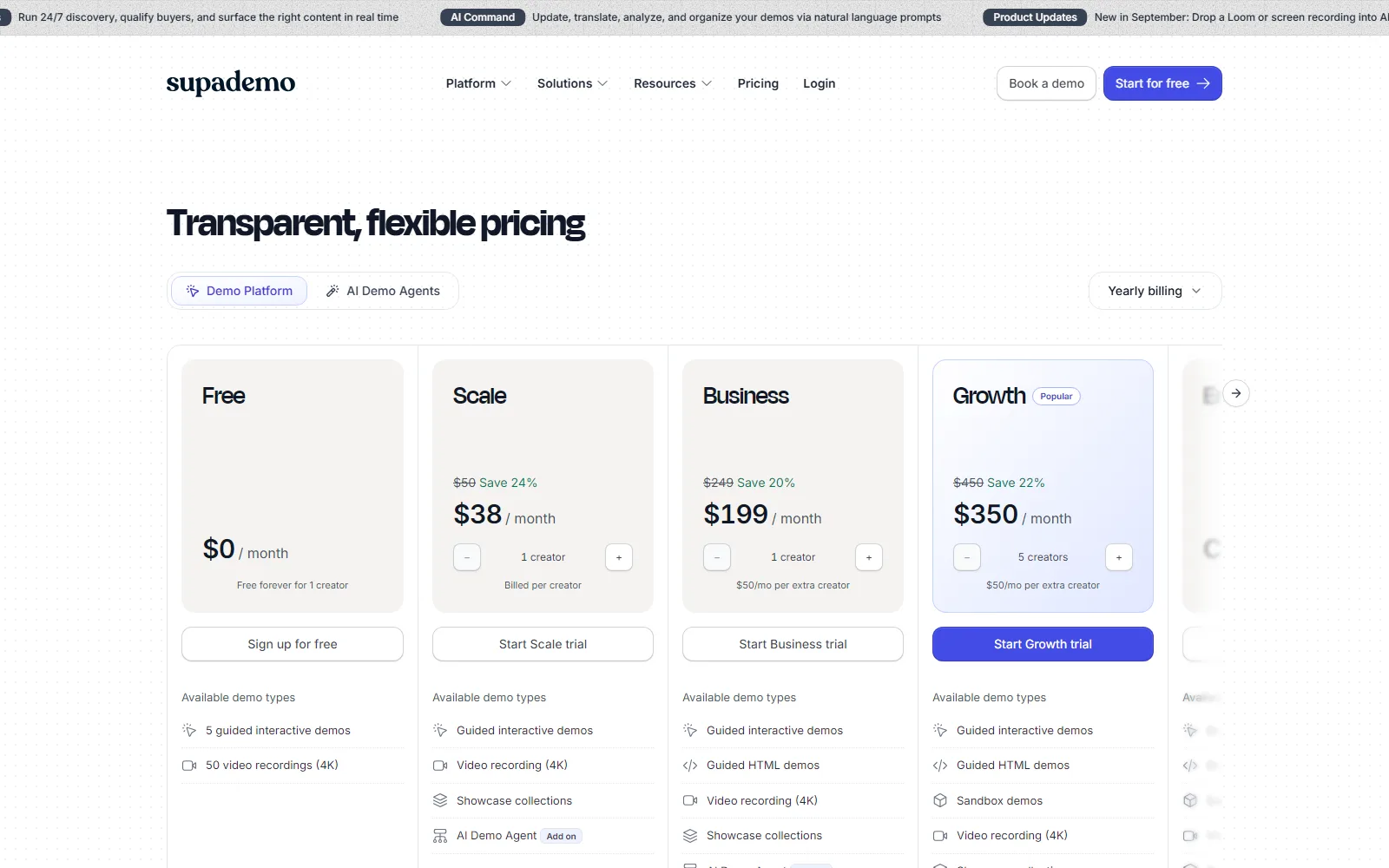 Supademo pricing page