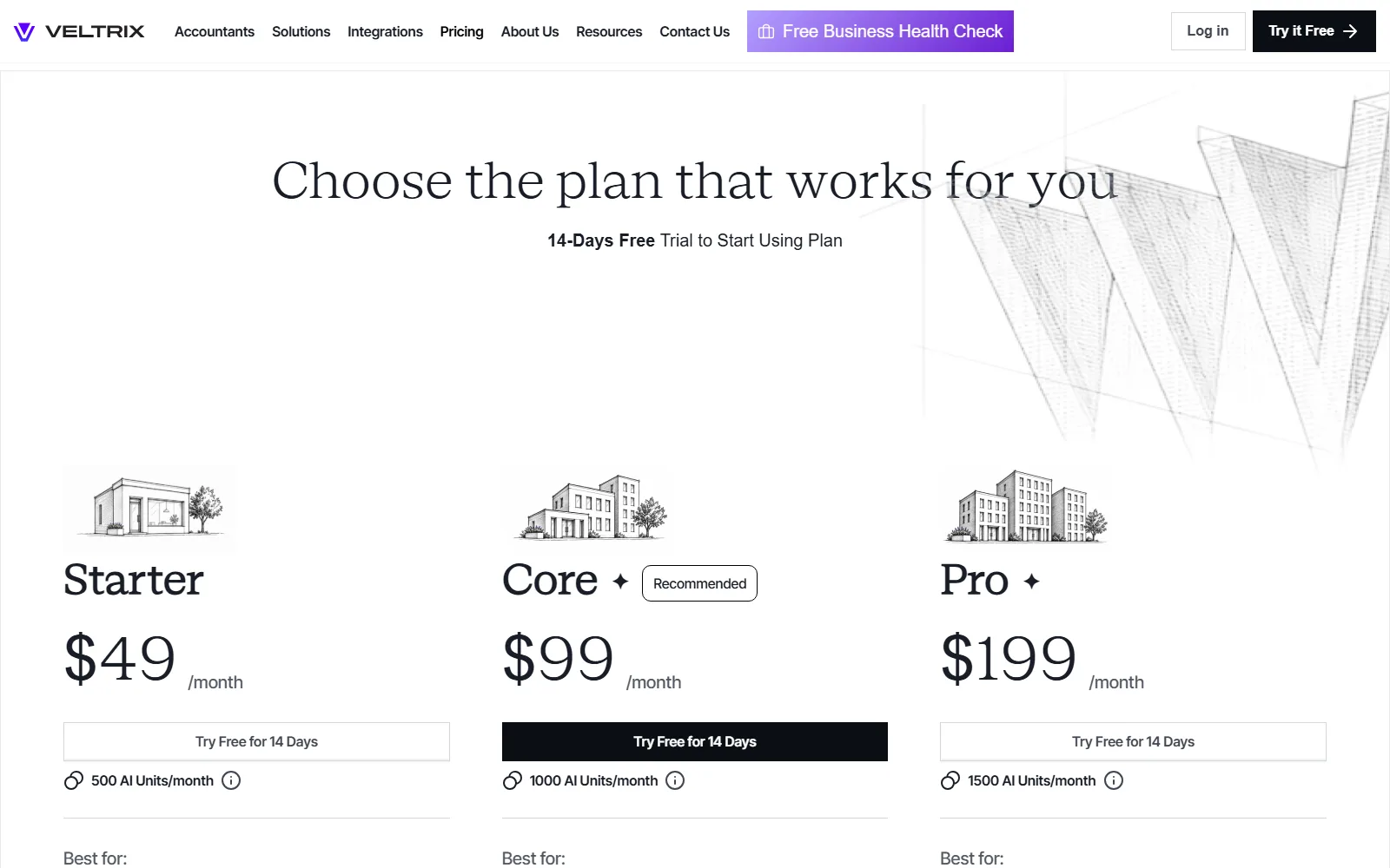 Veltrix pricing page