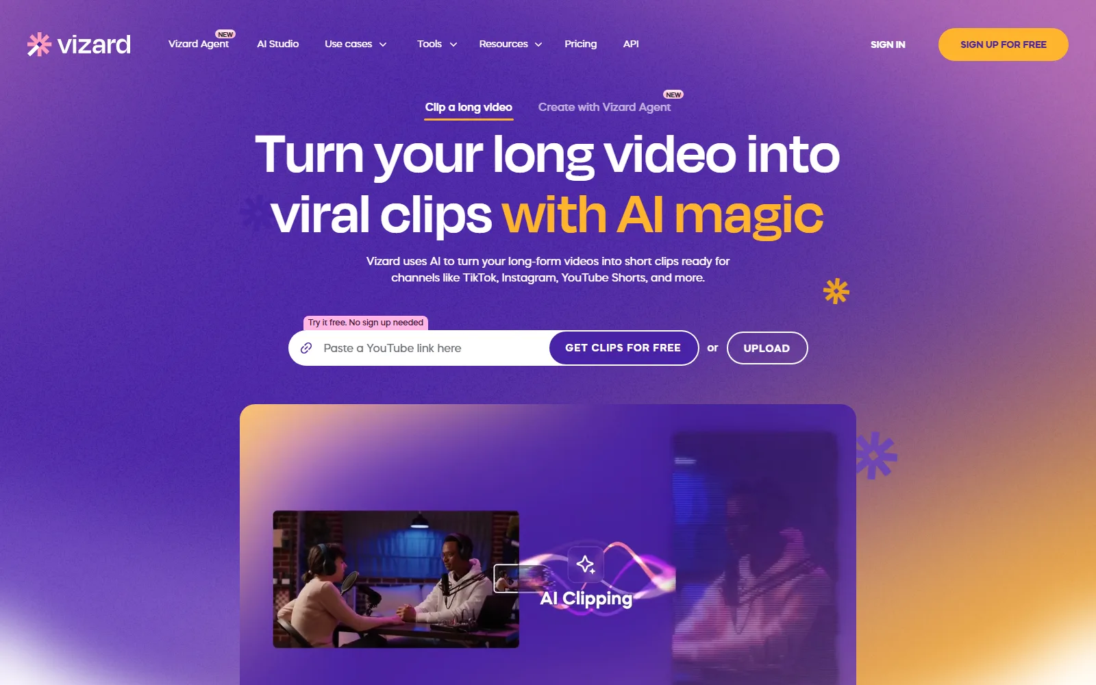 Vizard homepage