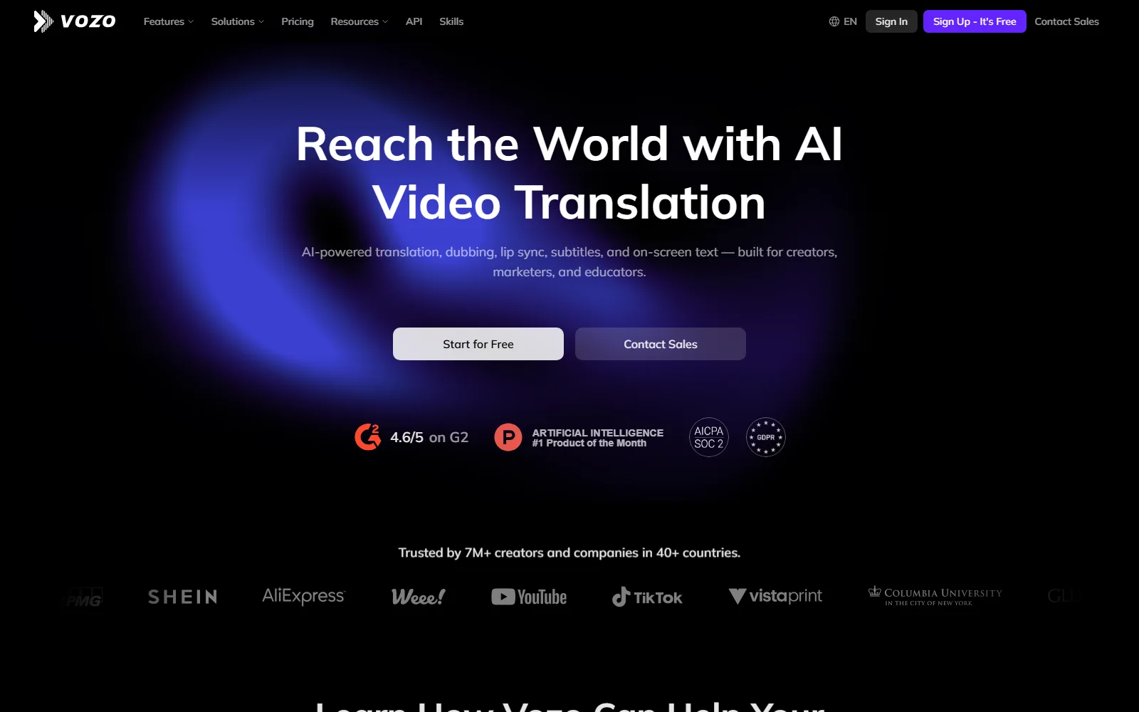 Vozo AI homepage