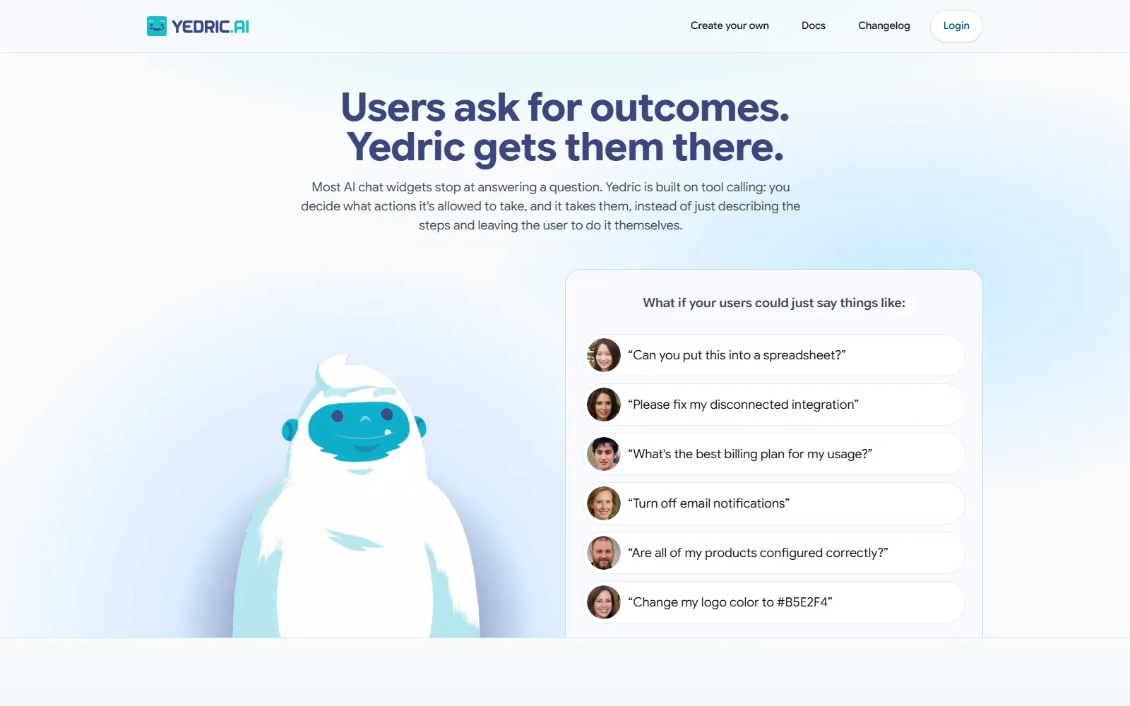 Yedric.ai homepage, further down the page