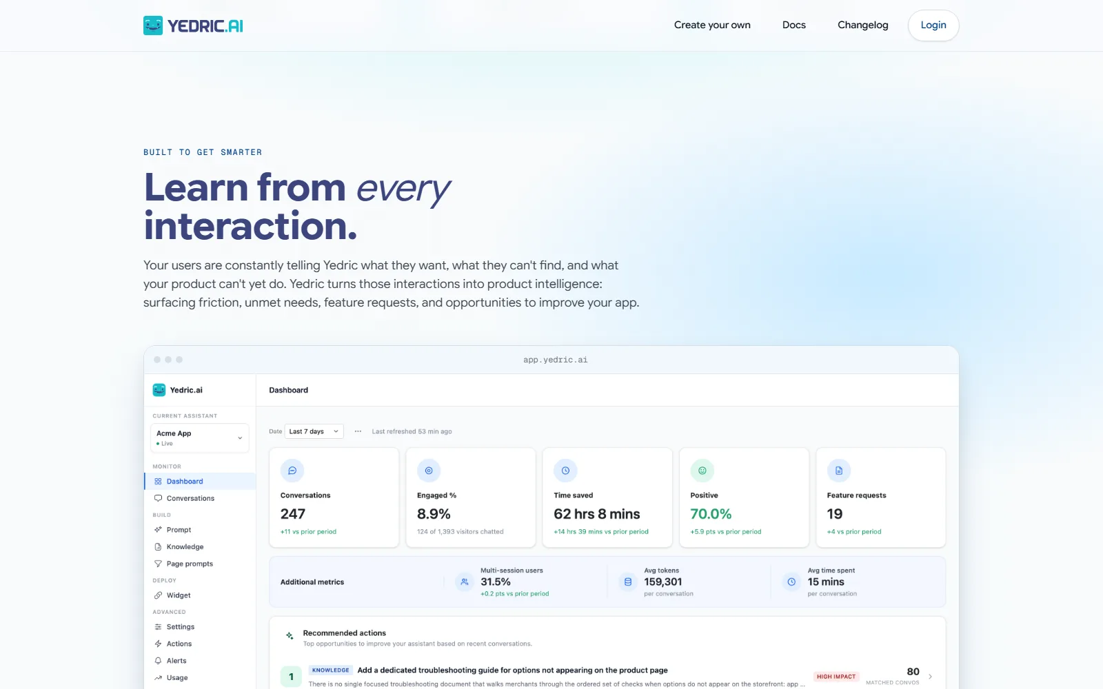 Yedric.ai homepage, further down the page