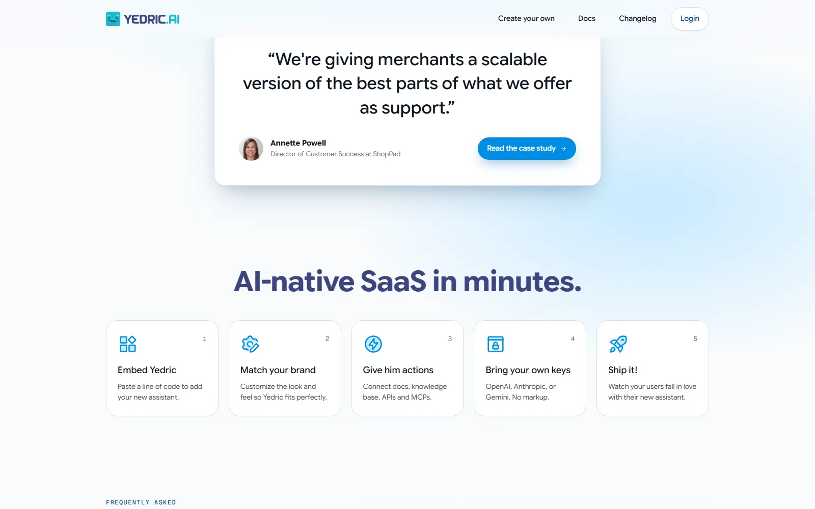 Yedric.ai homepage, further down the page