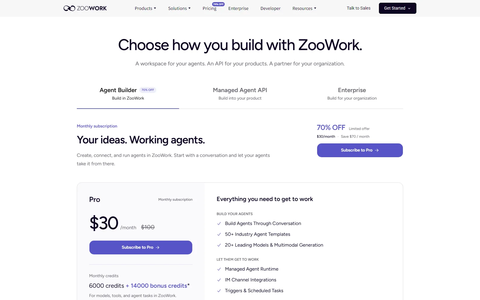ZooWork pricing page